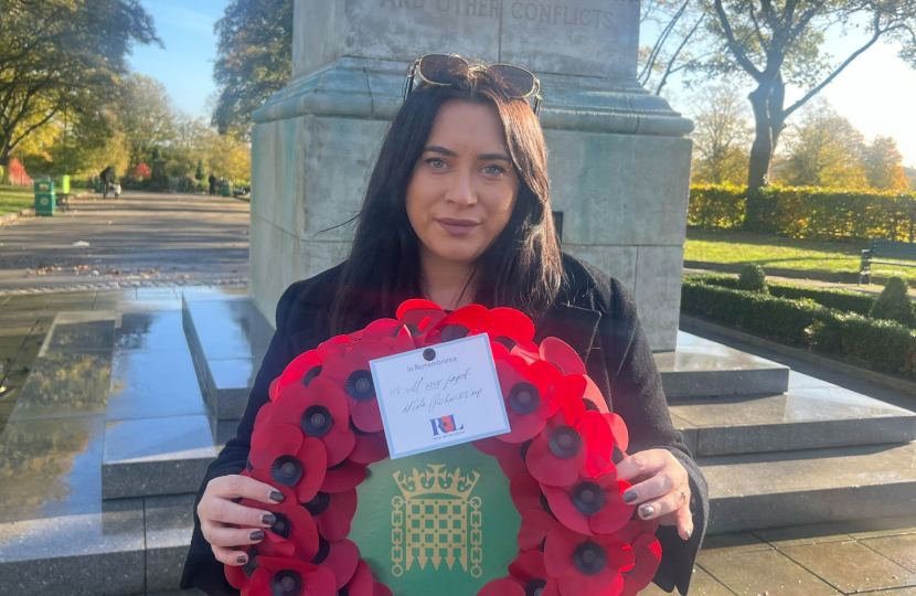 Nicola with her wreath at Dartmouth Park, West Bromwich