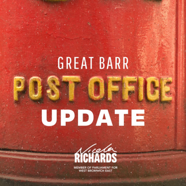 Graphic saying "Great Barr Post Office Update"