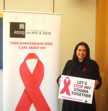 Nicola attending a World AIDS Day event in Parliament
